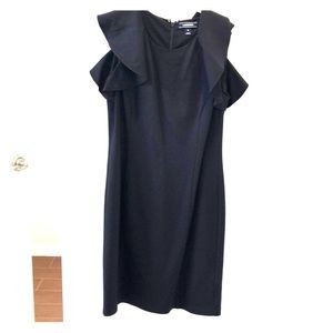 Lands End black dress flutter ruffle cap sleeves